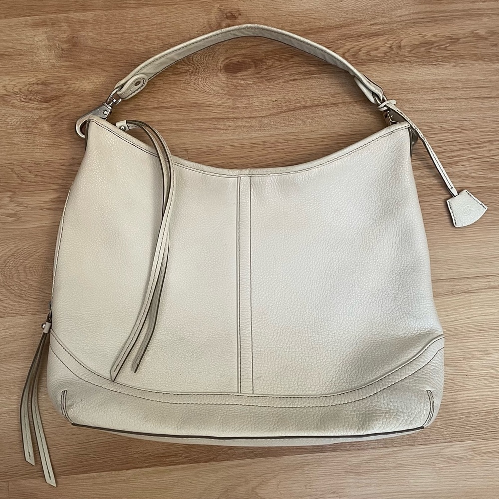 Banana Republic leather bag white pebbled large slouchy hobo silver zipper $250 - Picture 2 of 12
